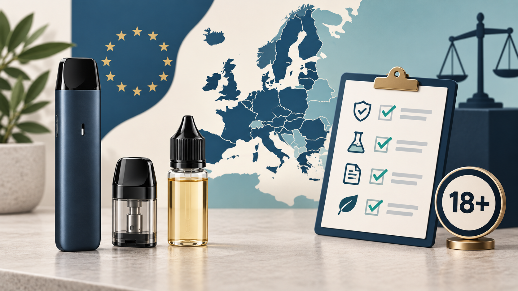 Unbranded reusable vape device, refillable pod and European compliance checklist