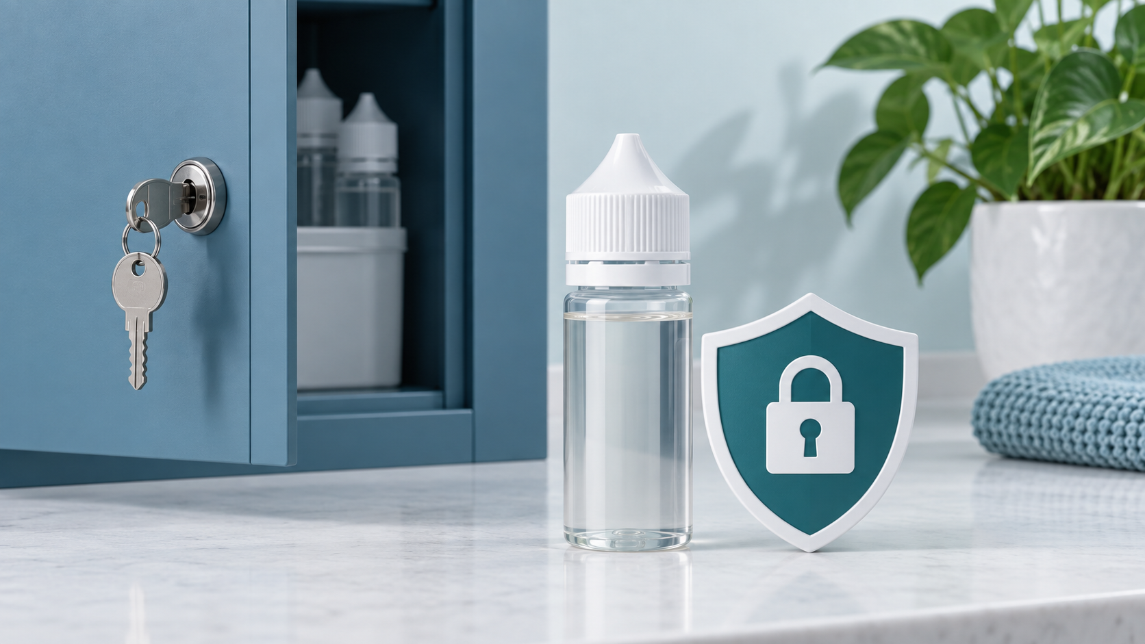Secure storage and child-resistant cap safety illustration
